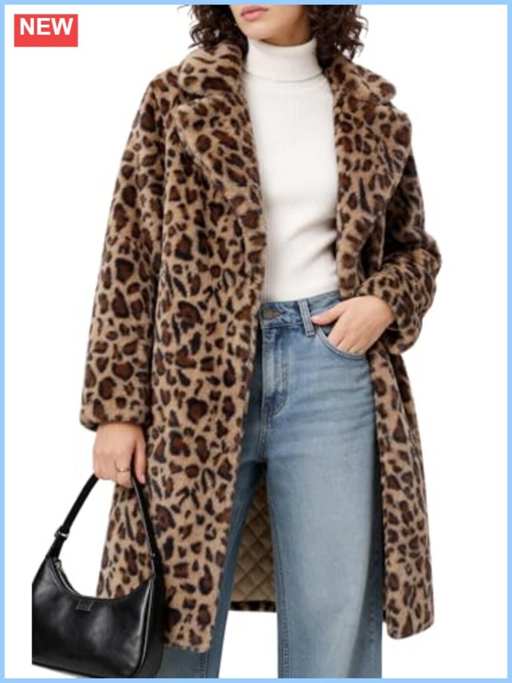 Faux Fur Longline Coat Fuzzy Fleece Lapel Collar Winter Jacket